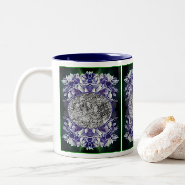 Tasse 2 Couleurs Blue Hydrangea Petals Frame Ajouter Votre Photo (Avec donut)