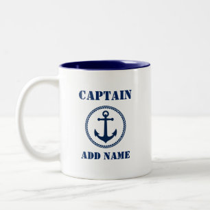 Tasse 2 Couleurs Blue Sea Ancre Captain Ajouter un nom ou un nom de