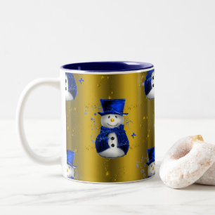 Tasse 2 Couleurs Blue Snowman sur Gold Christmas
