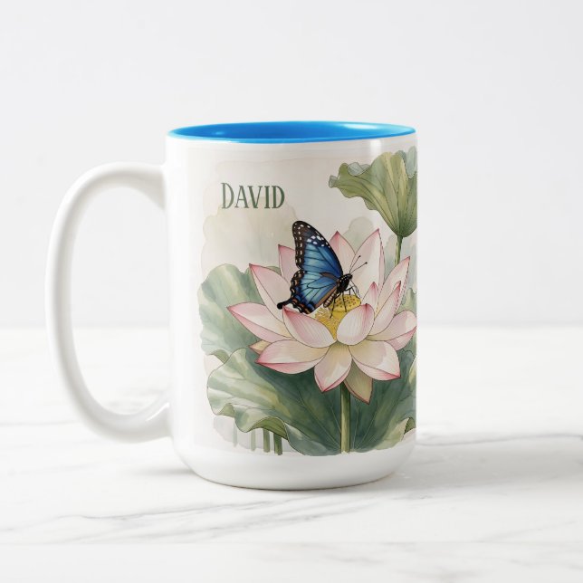 Tasse 2 Couleurs Blue Swallowtail Butterfly With Lotus Flower Name (Gauche)