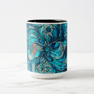 Tasse 2 Couleurs Blue & Teal Watercolor Floral Mandala