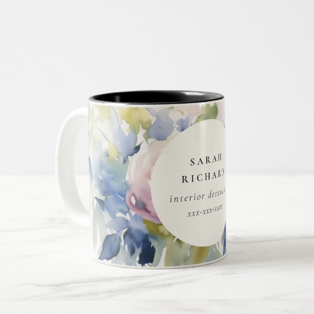 Tasse 2 Couleurs Blush Lilac Aquarelle Rose Floral Bunal Business (Devant gauche)
