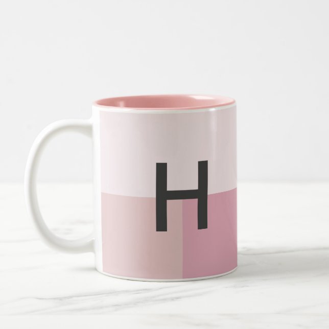 Tasse 2 Couleurs Blush Pastel Rose Pâle Moderne Monogramme à blocs  (Gauche)