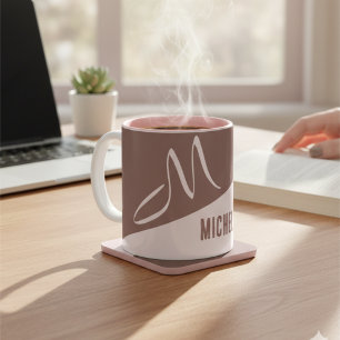 Tasse 2 Couleurs Blush Rose Moderne & Cocoa Bloc de Couleurs Monogr