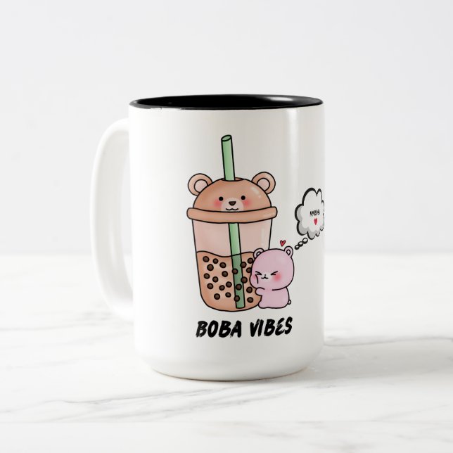 Tasse 2 Couleurs Boba Vibes, Vaisselle mignonne pour les amateurs d (Devant gauche)