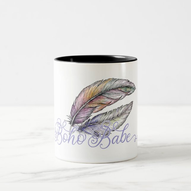 Tasse 2 Couleurs Boho Babe Plumes Vibe bohème tendance violet (Centre)