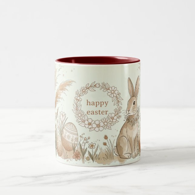 Tasse 2 Couleurs Boho Easter Bunny with Floral Wreath Illustration (Centre)