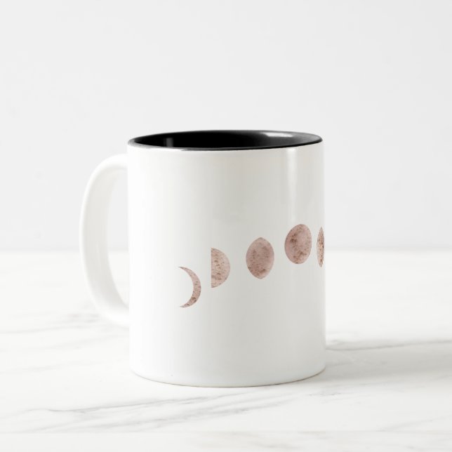 Tasse 2 Couleurs Boho Rose Rose Pâle Phases de Lune Moderne Minimal (Devant gauche)