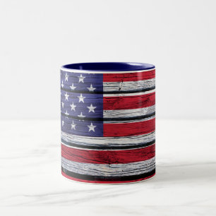 Tasse 2 Couleurs Bois rustique de drapeau américain