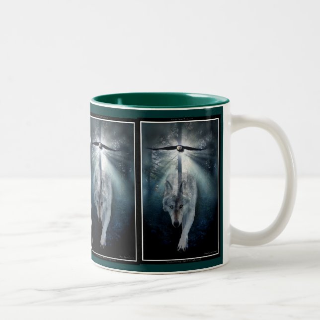 Tasse 2 Couleurs Bois Wolf & Bald Eagle Faune Art (Droit)