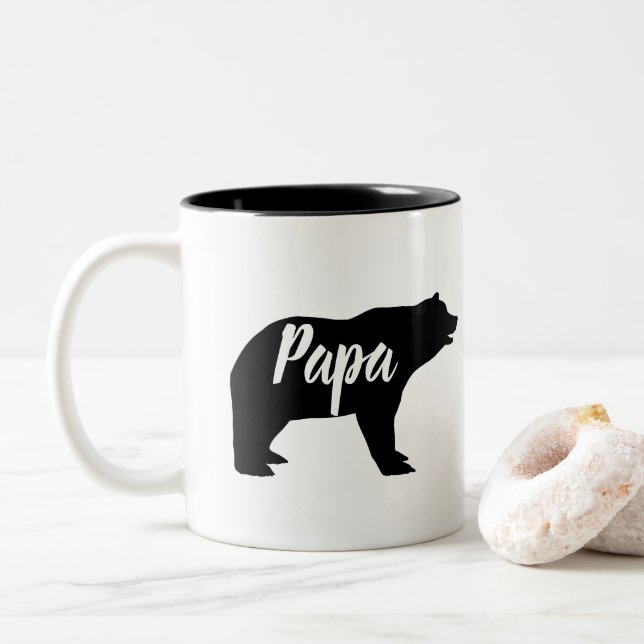 Tasse 2 Couleurs boisé rustique animal papa ours (Avec donut)