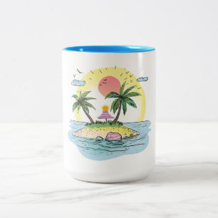 Tasse 2 Couleurs Boissonnerie Coucher de Soleil Île Tropicale