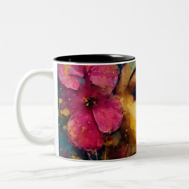 Tasse 2 Couleurs Bold Pink Hibiscus et femme Portrait Abstrait (Gauche)
