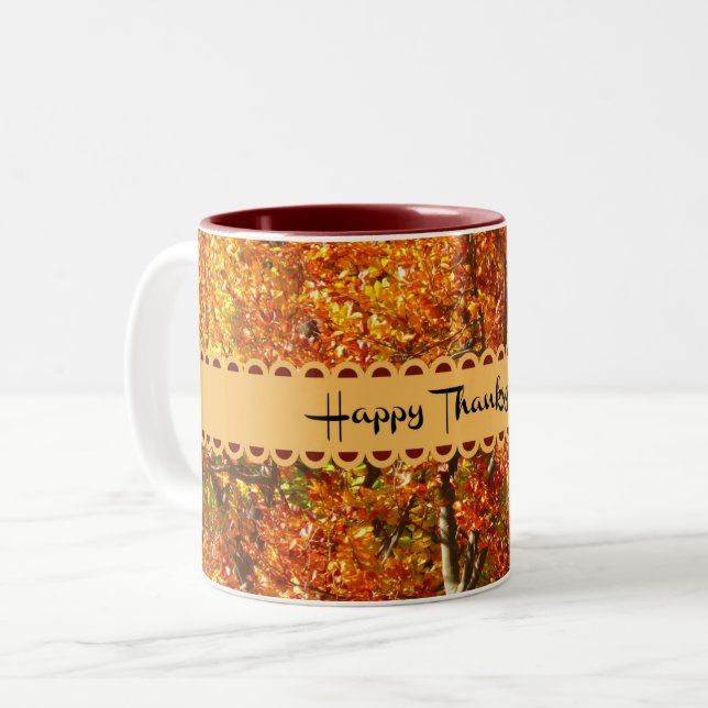 Tasse 2 Couleurs Bon thanksgiving, Couleurs Automnes, (Devant gauche)