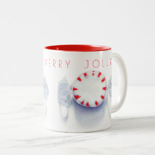 Tasse 2 Couleurs BONBON À LA MENTHE "JOYEUX ET GAI" Mugue bicolore