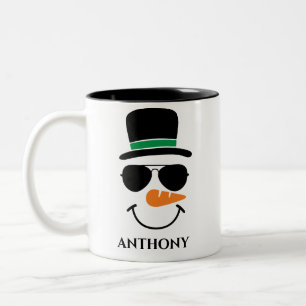 Tasse 2 Couleurs bonhomme de neige de Noël personnalisé avec nom pe