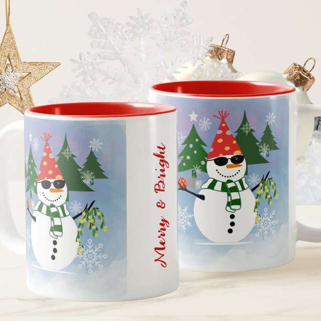 Tasse 2 Couleurs Bonhomme de neige joyeux et lumineux Noël amusant (Créateur téléchargé)