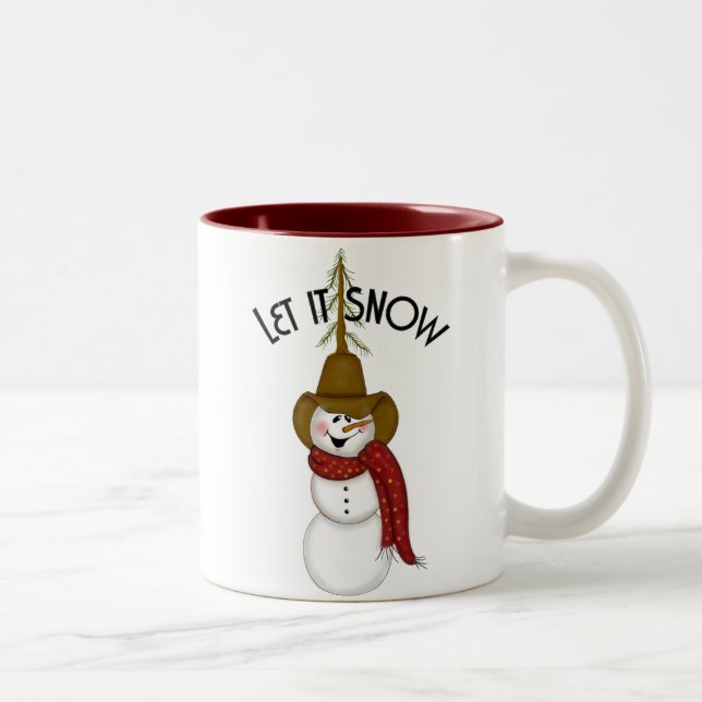 Tasse 2 Couleurs Bonhomme de neige mignon de cowboy d'art populaire (Droit)