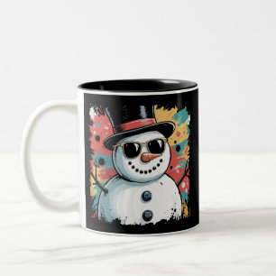 Tasse 2 Couleurs Bonhomme de neige Noël Coup de pinceau Éclaboussur