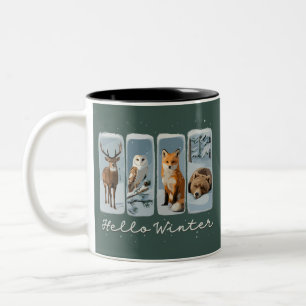 Tasse 2 Couleurs Bonjour Animaux d'hiver Chouette de cerf Fox ours 