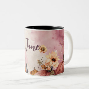 Tasse 2 Couleurs Bonjour automne avec des fleurs et nom