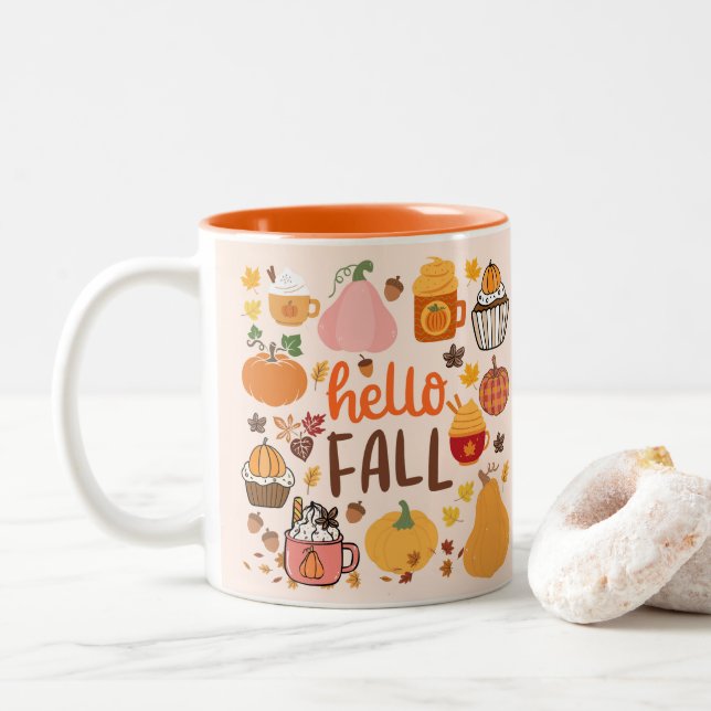 Tasse 2 Couleurs Bonjour Citrouille d'automne (Avec donut)