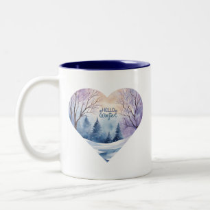 Tasse 2 Couleurs Bonjour hiver Aquarelle Coeur