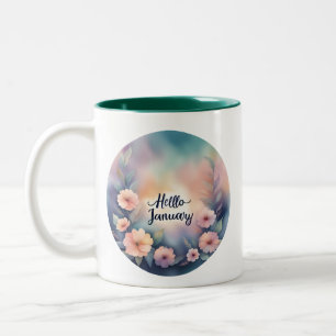 Tasse 2 Couleurs Bonjour Janvier Fleurs Roses