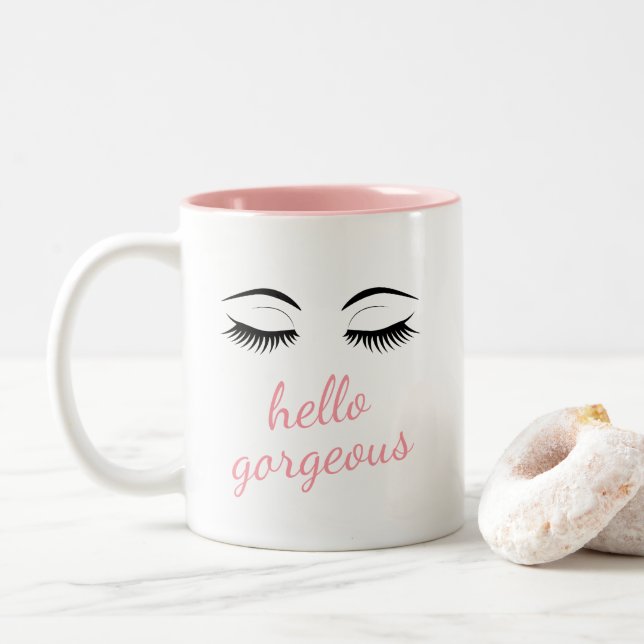 Tasse 2 Couleurs Bonjour, Jolie Eyelashes (Avec donut)