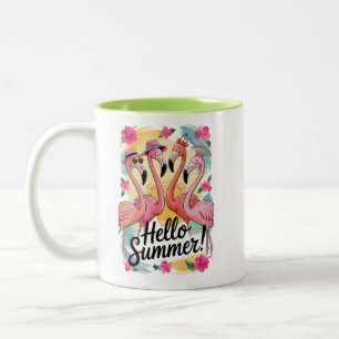 Tasse 2 Couleurs Bonjour l'été Flamant Mignon Vacances de Plage Tro