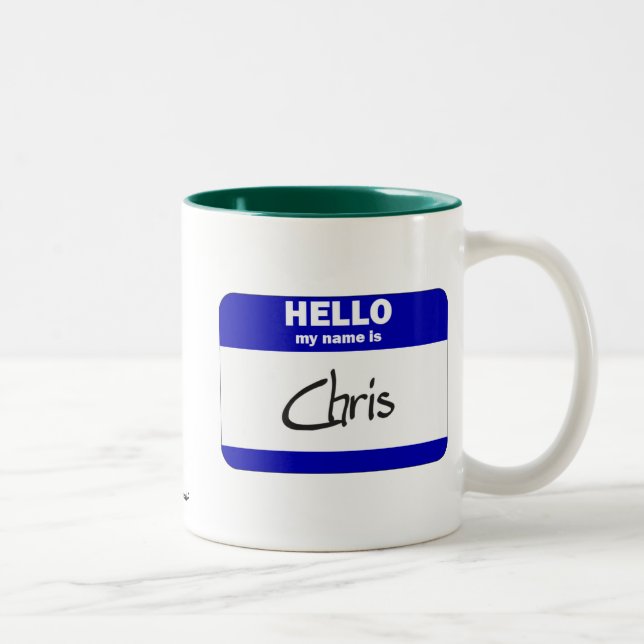 Tasse 2 Couleurs Bonjour mon nom est Chris (bleu) (Droit)