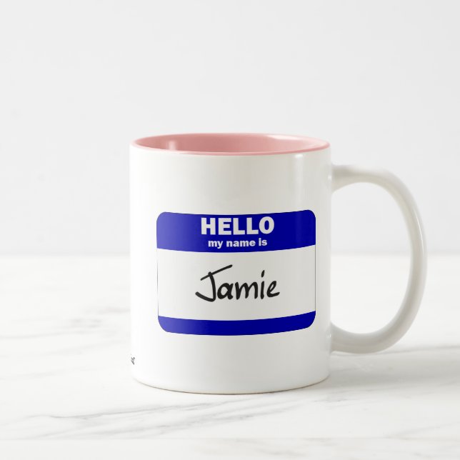 Tasse 2 Couleurs Bonjour mon nom est Jamie (bleu) (Droit)