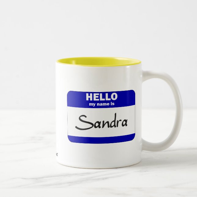 Tasse 2 Couleurs Bonjour mon nom est Sandra (bleue) (Droit)