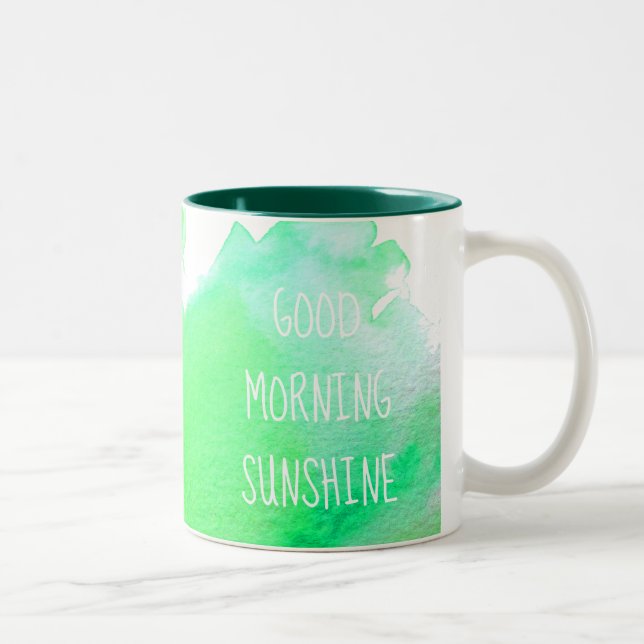 Tasse 2 Couleurs Bonjour soleil café citation verte (Droit)