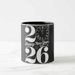 Tasse 2 Couleurs Bonne année 2026 Minuit Horloge Décompte