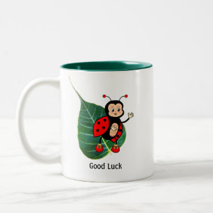 Tasse 2 Couleurs Bonne chance Ladybug sur la feuille