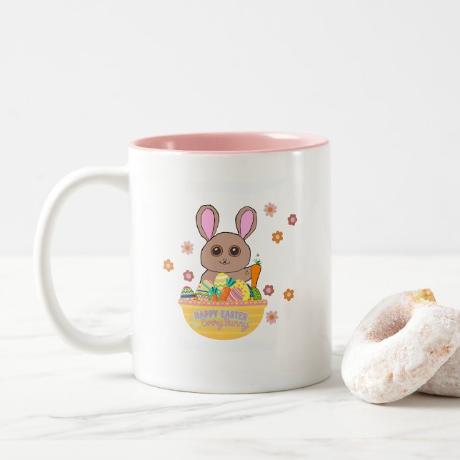 Tasse 2 Couleurs Bonne Pâques À Chaque Lapin (Avec donut)