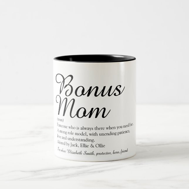 Tasse 2 Couleurs Bonus Mom Définition Citation Amusante élégante (Centre)