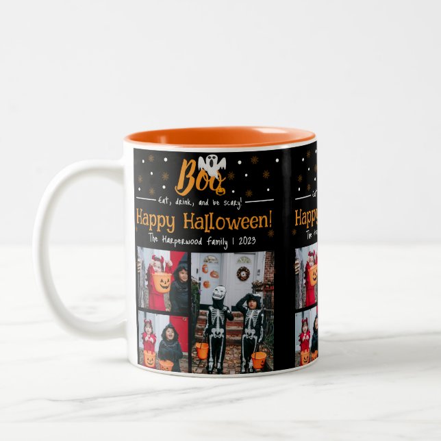 Tasse 2 Couleurs Boo citrouille jack-o-lanterne Halloween Collage p (Gauche)