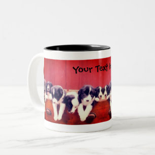 Tasse 2 Couleurs Bordure Collie Puppies Dans Tiroir Personnalisé