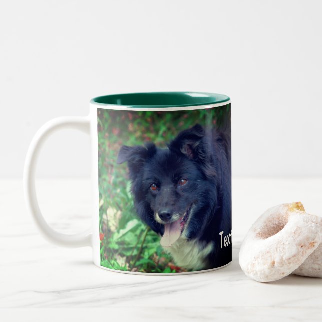 Tasse 2 Couleurs Bordure Collie souriant mignon Personnalisé (Avec donut)