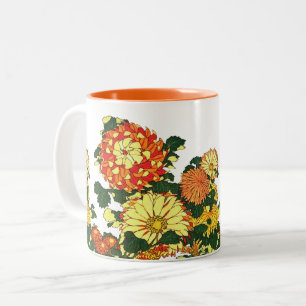 Tasse 2 Couleurs Bordure de fleurs japonaises, mandarine et or