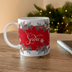 Tasse 2 Couleurs Bordure des fleurs de Noël-Laisser la neige typogr