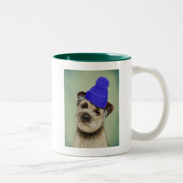 Tasse 2 Couleurs Bordure Terrier avec Casquette Bobble bleu (Droit)