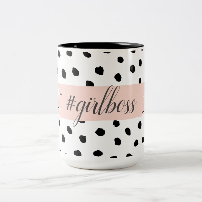 Tasse 2 Couleurs Boss et points noirs Pastel Rose moderne (Centre)