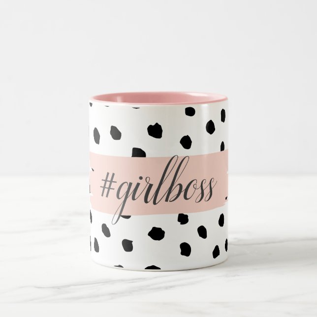 Tasse 2 Couleurs Boss et points noirs Pastel Rose moderne (Centre)