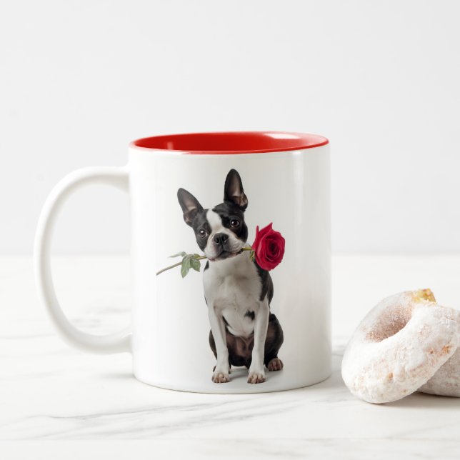 Tasse 2 Couleurs Boston Terrier Love (Avec donut)