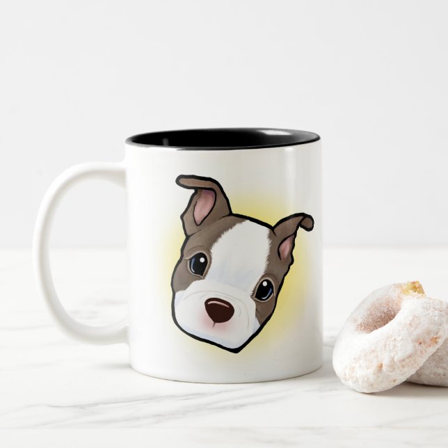 Tasse 2 Couleurs Boston Terrier Puppy (Avec donut)