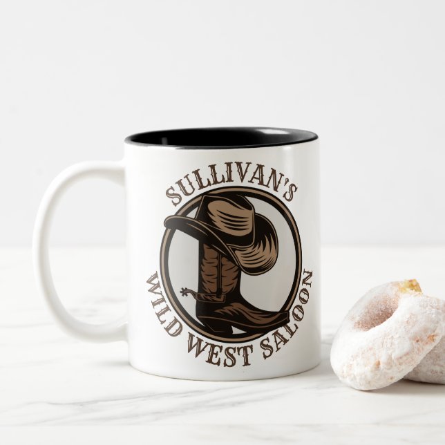 Tasse 2 Couleurs Bottes de cowboy Occidentales Wild West personnali (Avec donut)