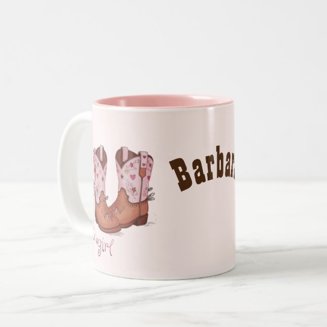 Tasse 2 Couleurs Bottes de cowgirl roses mignonnes | Style occident (Devant gauche)